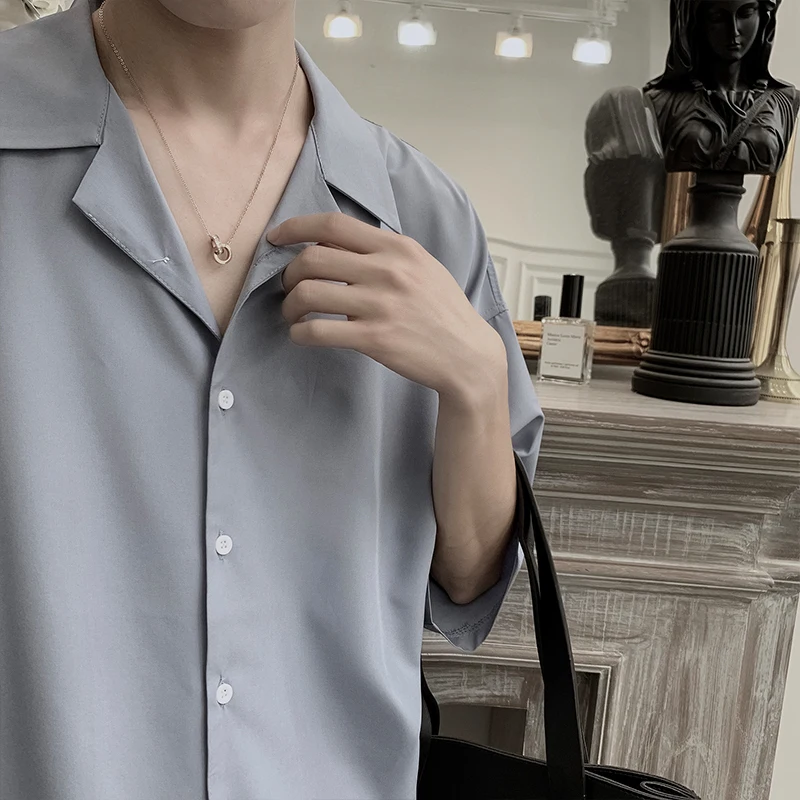 Мужская гавайская рубашка 4 цвета с рукавами из семи частей воротником-стойкой и