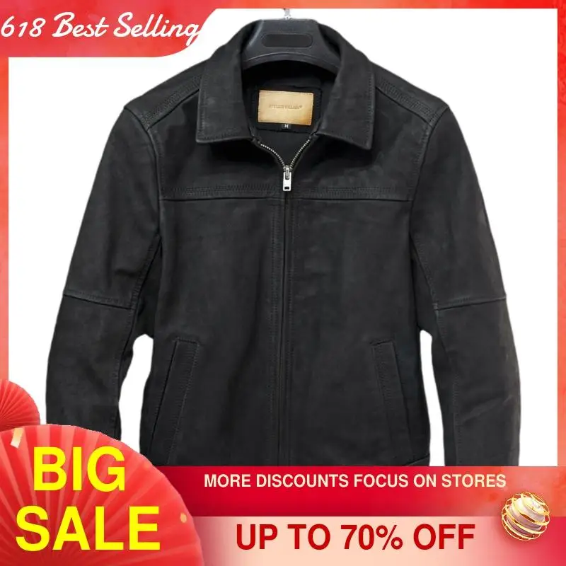 

2021 Black Europe Casual Style Genuine Leather Jacket Men Large Size 4XL Real Natural Cowhide Spring And Autumn Slim Fit Coat