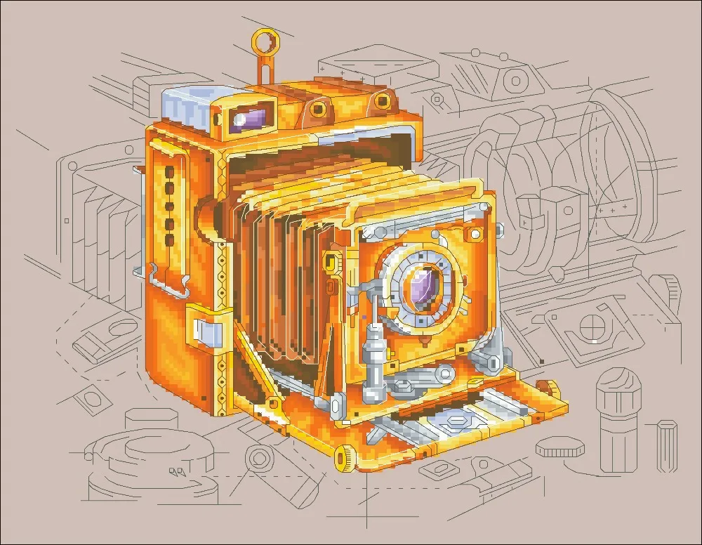 

Steam mechanical camera cross stitch kit design cotton silk thread 14ct 11ct linen flaxen canvas embroidery DIY needlework