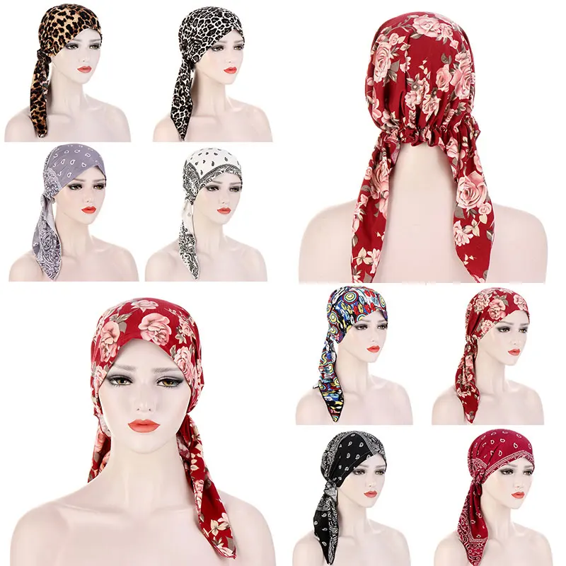 

Four Seasons Flower Cloth Cashew Tail Cap Floral Cloth Cap Fashion Flower Curved Two Tail Caps Printed Hood Muslim Baotou Cap
