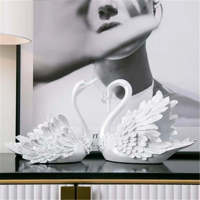 

BAO GUANG TA Nordic White Resin Swan Set Statue Animal Sculpture Room Decor Fengshui Ornament Home Decor A2215