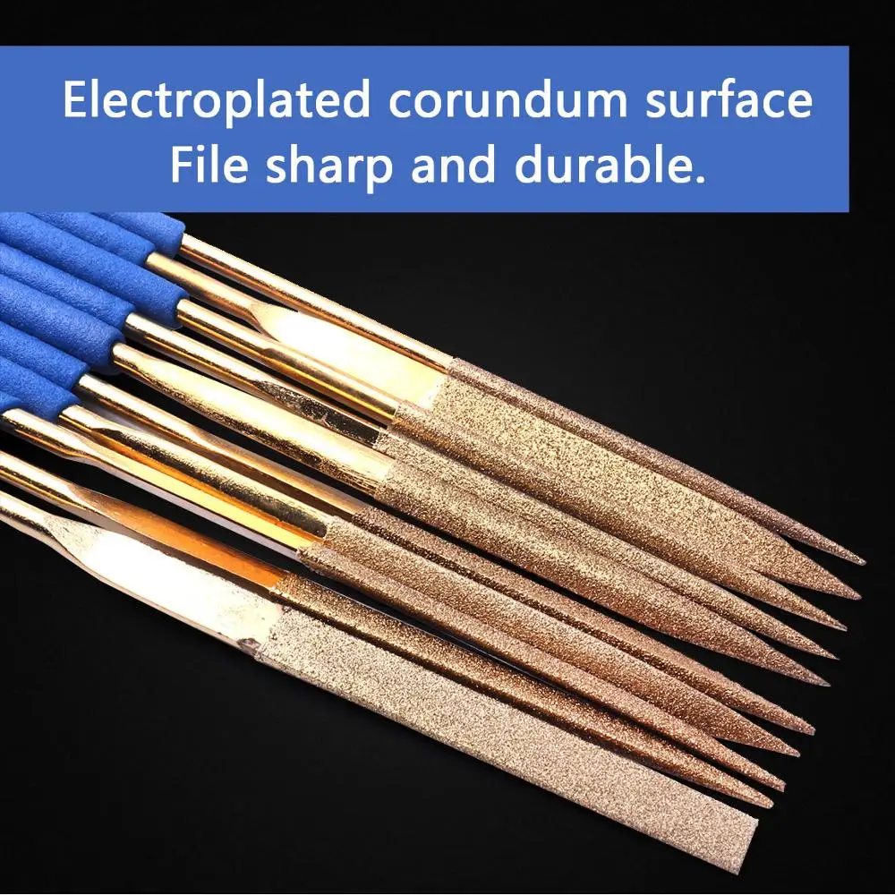 

10Pcs 3mm Shank Length 140mm Diamond Files Set Titanium Coated Needle Files for Metal Glass Stone
