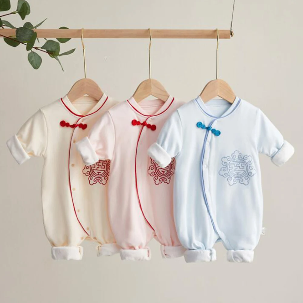 

Autumn Winter Baby Boys Cotton Romper Newborn Girls Chinese Style Pajamas Infant Long Sleeve Onesies Baby New Years Clothes