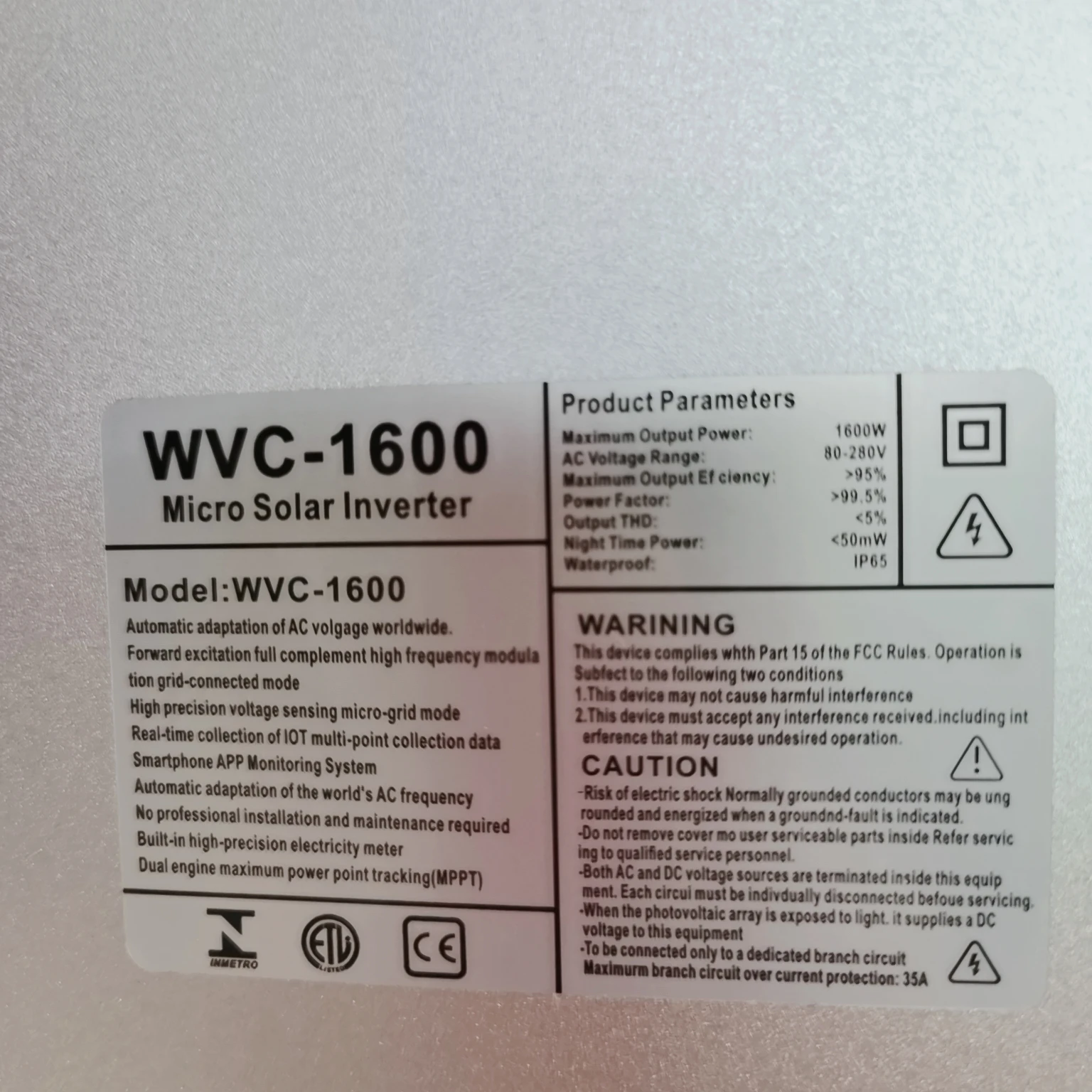1600W 1400W MPPT Solar PV Grid Tie Micro Inverter WVC series INTELLIGENT Lot MONITORING SYSTEM Built-in WiFi Data Terminal |