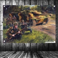 ww2 military art post card sturmgeschutz iii tank ger fallschirmjager wall art home decoration flags banners canvas painting