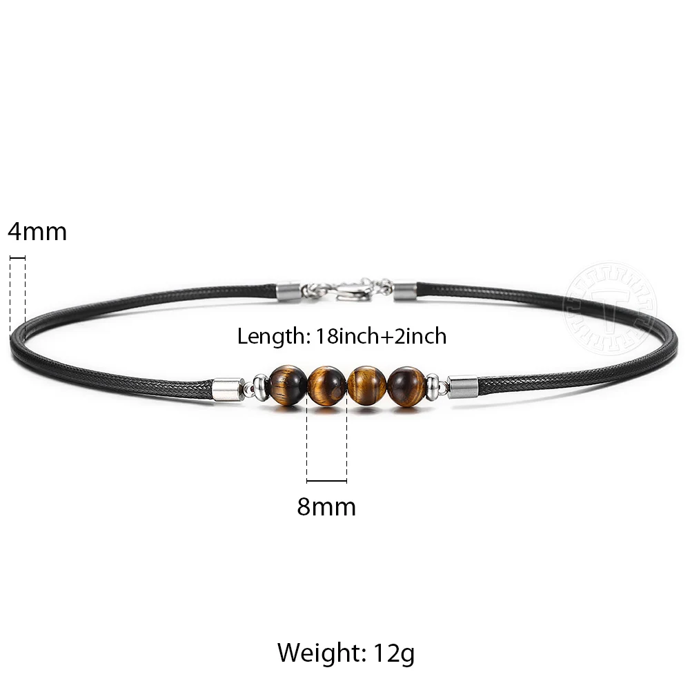 Trendsmax 8mm Natural Tiger Eye Stone Bead Necklace Charm Black Leather Cord Choker for Men Women Jewelry Gift DN125 | Украшения и