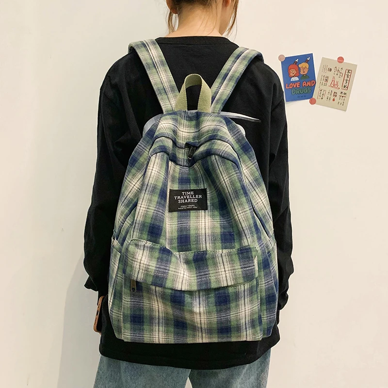 

Fashion Girls College School Bag Casual New Simple Women Backpack Plaid Bagpack For Teenage Boys Travel Shoulder Bag Rucksack