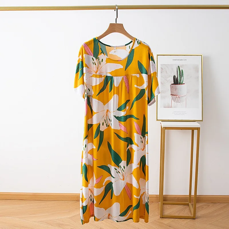 

Viscose Nightgown Casual Women Nightdress Oversize Sleepwear Print Sleep Dress Loose Home Dressing Gown Intimate Lingerie
