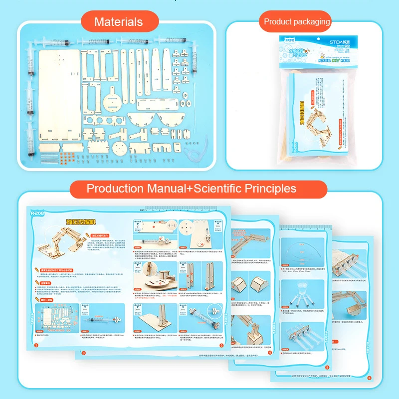 

DIY STEM For Children Educational Science Experiment Technology Toy Set DIY Hydraulic Excavator Model Puzzle Painted Kids Toys