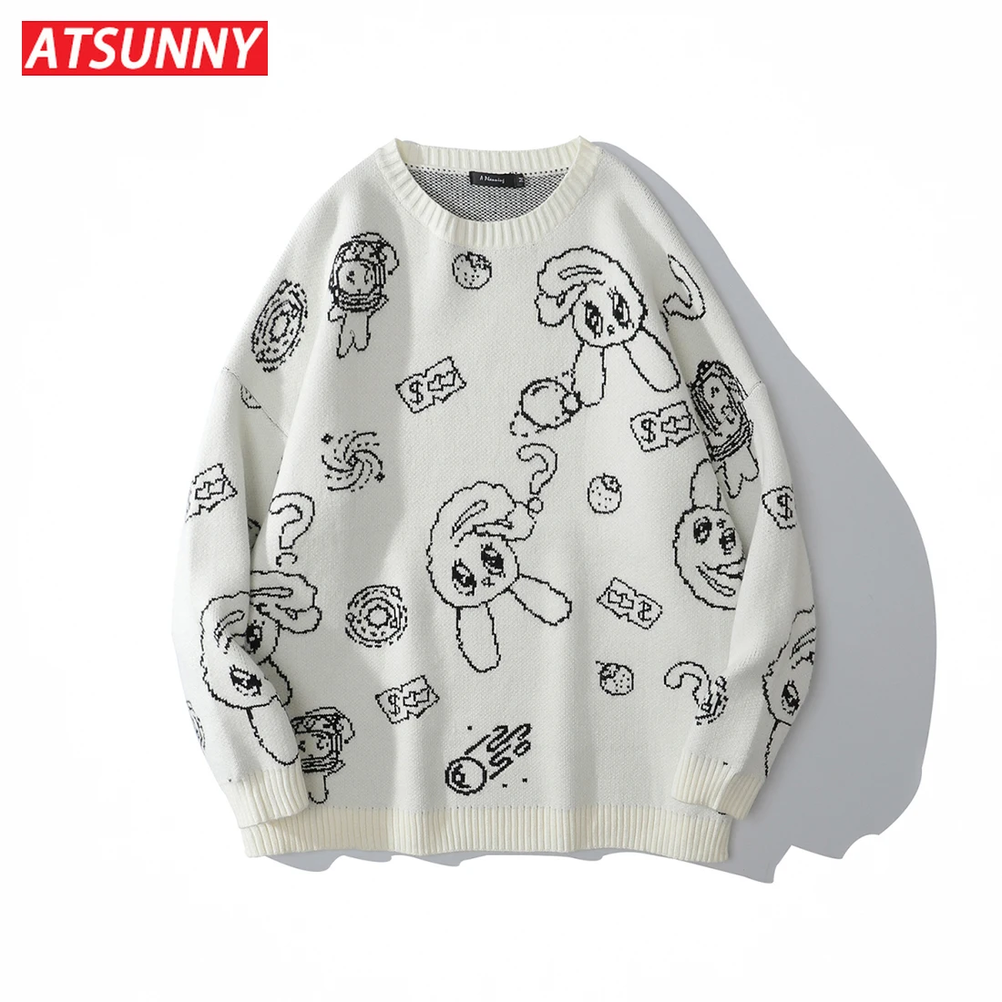 ATSUNNY Rabbit Knitted Cute Cartoon Sweater Fashion Couple Thicken Oversize Sweater Harajuku Style Man Autumn and Winter Clothes