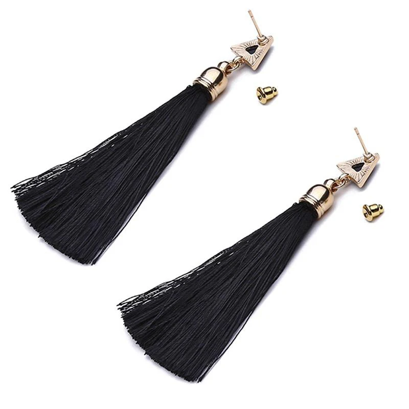 

Bohemian Tassel Crystal Long Drop Earrings for Women Red Cotton Silk Fabric Fringe Earrings 2020 Fashion Woman Jewelry