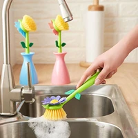 new 1pc kitchen bathroom removable handle brush bottle bowl dish pot cleaner flower shaped cleaning brush clean dropship