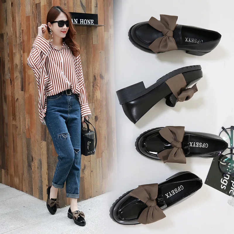 2020 новые женские туфли с мягкой подошвой на плоской подошве бантом черные из