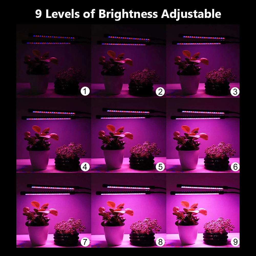 

LED Grow Light for Indoor Plants 4-Head Red & Blue LEDs Auto On & Off with 3/ 9/ 12H Timer 3 Light Modes 9 Brightness Levels