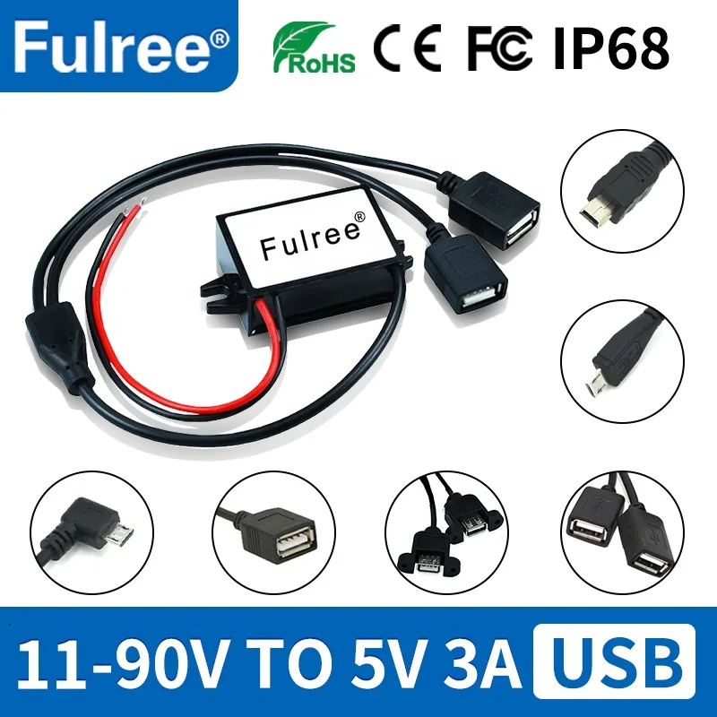 Fulree® 48V 60V 72V to 5V DC Converter 12 24 36 48 60 72 Volt - 5 Volt Type A Female USB Male Mini Micro GPS DVR Charging Socket