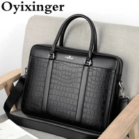 oyixinger mens bag fashion business briefcase for men crocodile pattern leather handbag for 14inch laptop casual shoulder bags