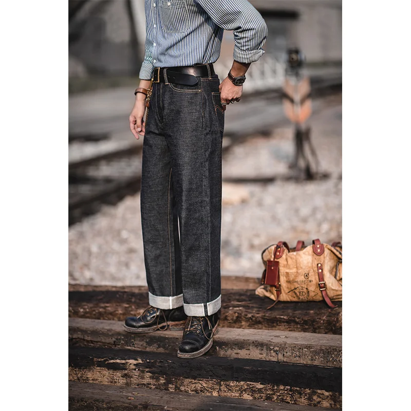 

Men/Women Autumn Retro Heavy 15oz Unwashed Original Denim Jeans Amekaji American Vintage Straight Leg Long Pants