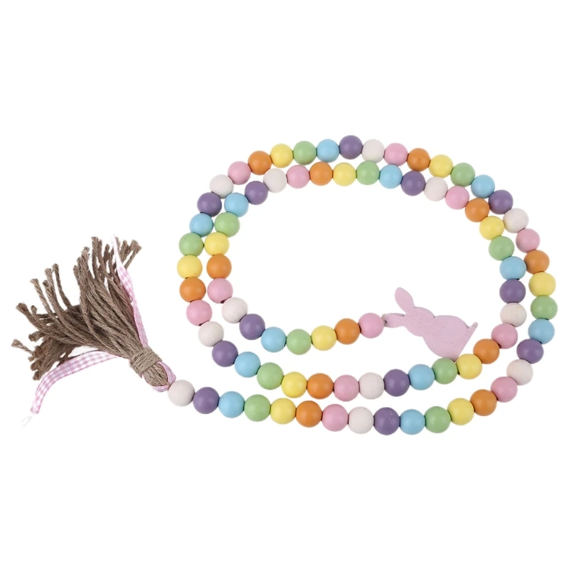 

Nordic Easter Wood Bead Garland with Tassels Farmhouse Beads Rustic Country Decor Kid Room Wall Hanging Ornament Home Decor