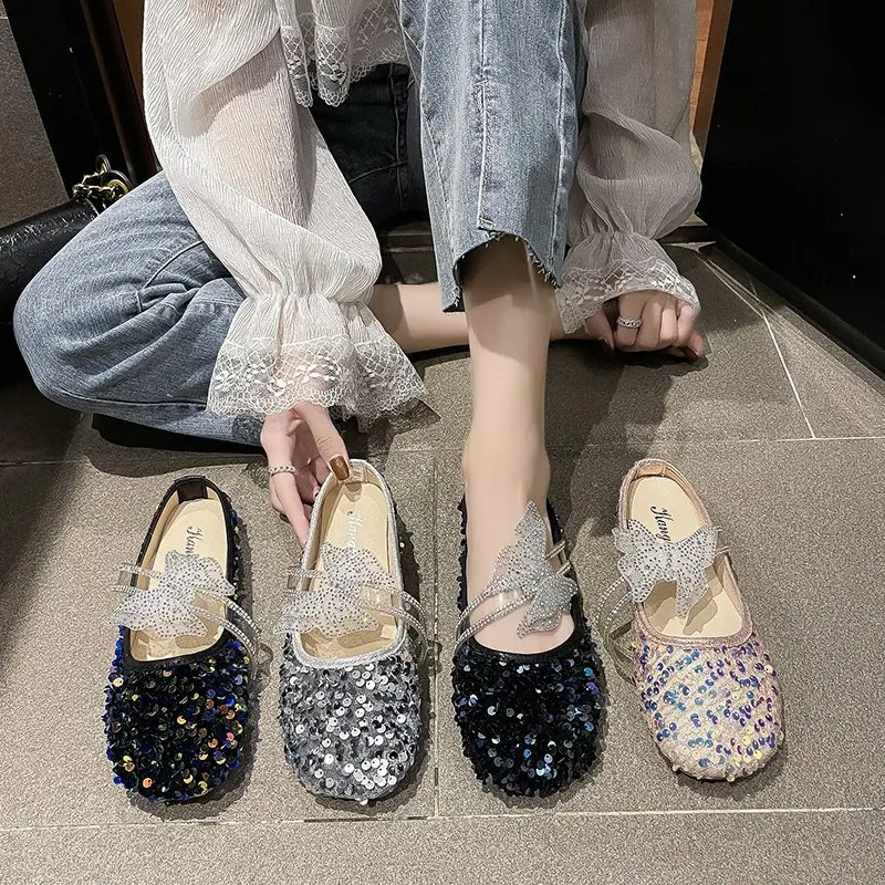 

Shoes Woman 2021 Elegant Slip-on Casual Female Sneakers Round Toe Crystal New Summer Slip On Glitter Rhinestone Basic Leisure Fi