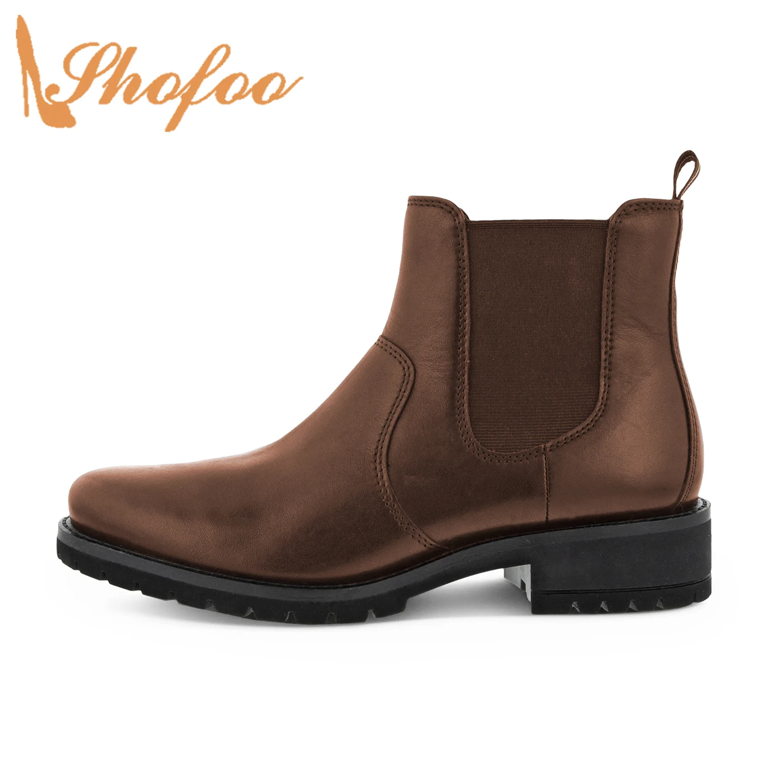 

Brown Low Square Heels Platform Women Ankle Boots Round Toe Chelsea Booties Ladies Winter Mature Shoes Large Size 41 42 Shofoo