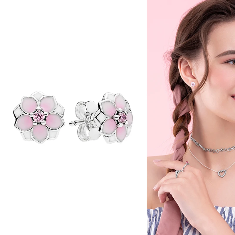 

925 Sterling Silver Pan Earring New Fashion Magnolia Earrings For Women Wedding Gift Fashion Jewelry