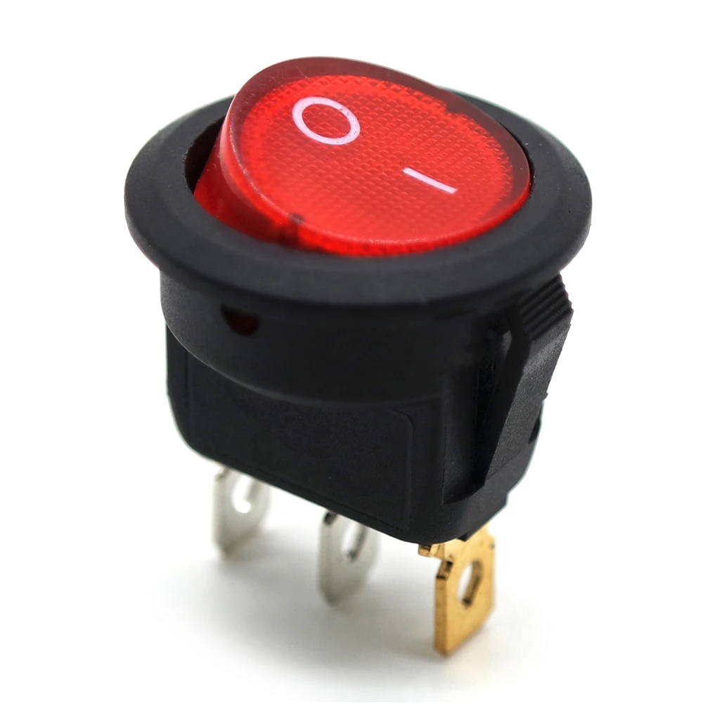 KCD1 Round Shape Rocker Switch 2/3 Position black ON-OFF Pin Electrical Equipment With Lighting Power 16.5mm 23mm red light |