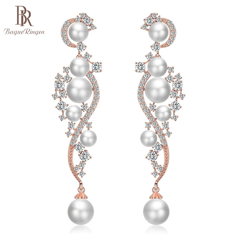 Женские серьги с жемчугом Bague Ringen длинные серебряные ювелирные изделия 925 пробы