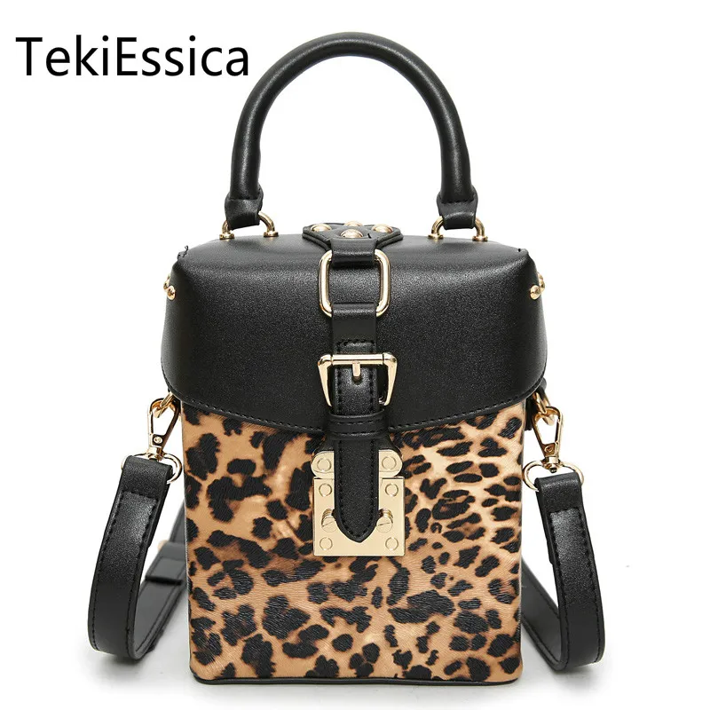 TekiEssica модная винтажная леопардовая сумка в форме коробки Женская Повседневная