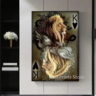 Картина на холсте, с абстрактным изображением Льва, постеры и принты для домашнего декора, Настенная картина для гостиной