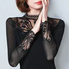 Женская кружевная блузка с длинным рукавом, черная однотонная блузка с вырезами, облегающий топ размера 5XL на весну