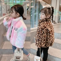 kids baby toddler girls fleece fur coat rainbow leopard artificial fur thickening children winter jacket cotton parkas outerwear