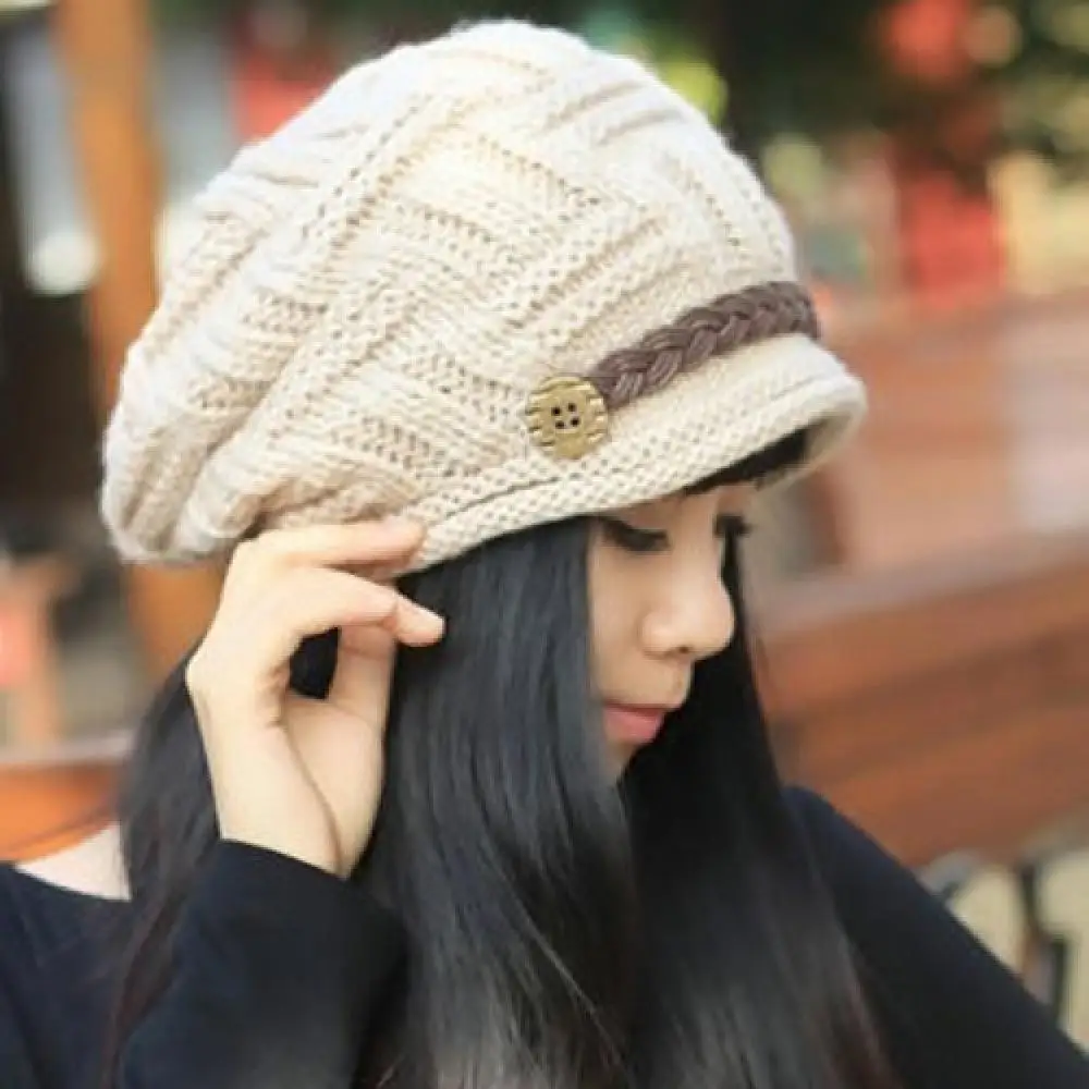 

Women's Fashion Braided Autumn Winter Warm Baggy Beanie Knit Crochet Ski Hat Cap Skullies Beanies Fashion Female Accessories