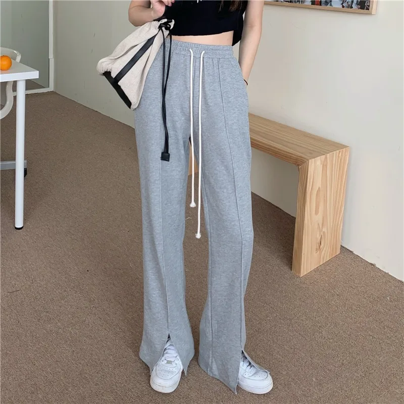 

Split Sweatpants Women's Korean-Style High Waist Slimming Loose All-Match Draping Retro Hong Kong Style Chic Wide Leg Sports