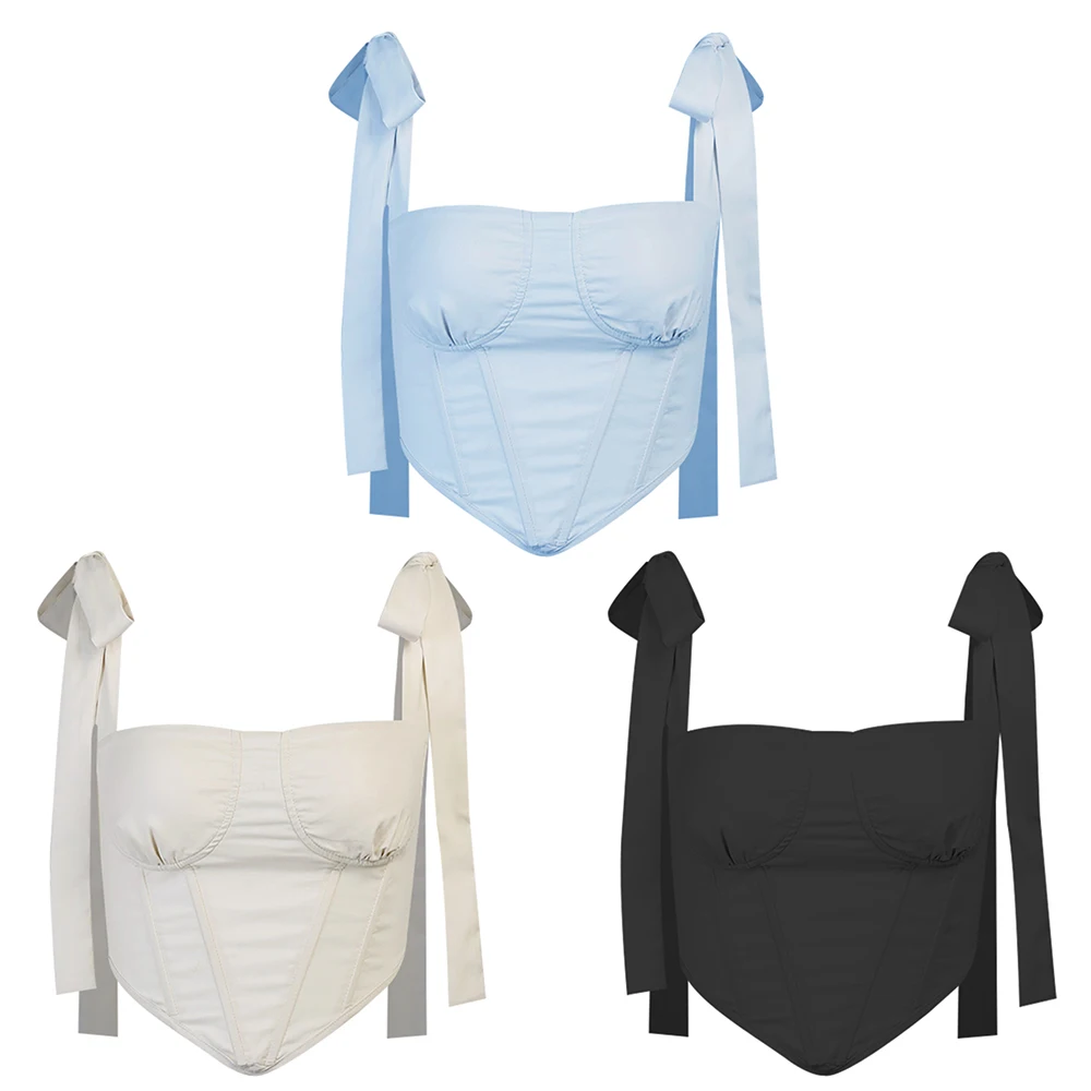 

Women Elegant Sexy Crop Tops Deep V-Neck Halter Sleeveless Solid Color Vest Spring Punk Club Button Street Style Y2k Corset Top