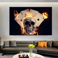burning playing cards skull canvas paintings wall art posters and prints modern home deocr wall picture for living room cuadros