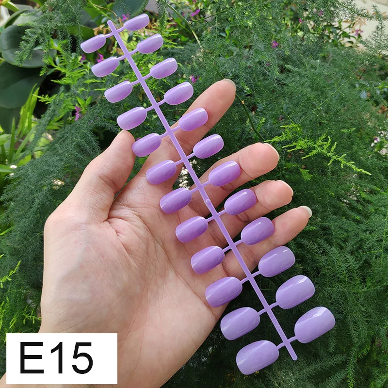 E15 X 5PCs 18 смешанных цветов короткие круглые кончики для Ногтей Полное покрытие накладные кончики для Ногтей пресс на поддельные ногти яркие цвета - Цвет: E15 X 5PCs