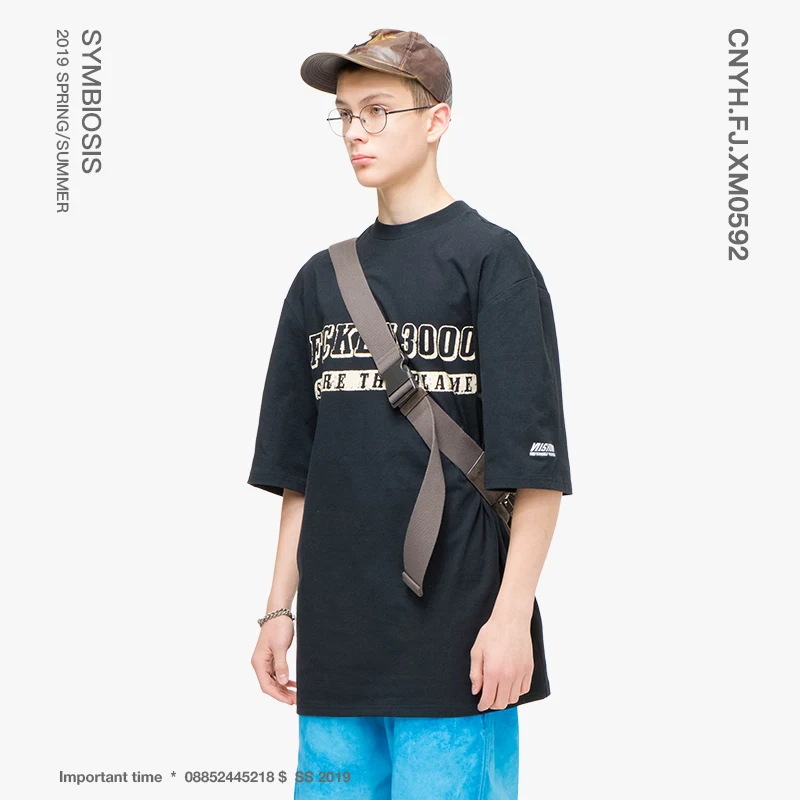 VIISHOW 2019 летняя черная футболка с короткими рукавами мужской молодежной Круглый