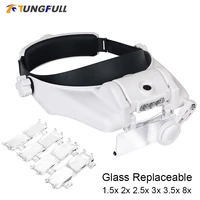 led headband magnifier hands free magnifying glasses for jewelry loupe watch electronic repair 1 5x2x2 5x3x3 5x8x lens loupe