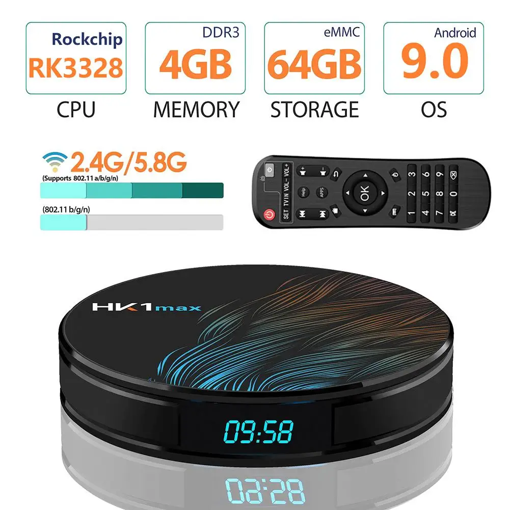 Мини Smart TV приставка HK1MAX Android 9.0 2.4G/5G Wi-Fi четырехъядерный процессор BT 4.0