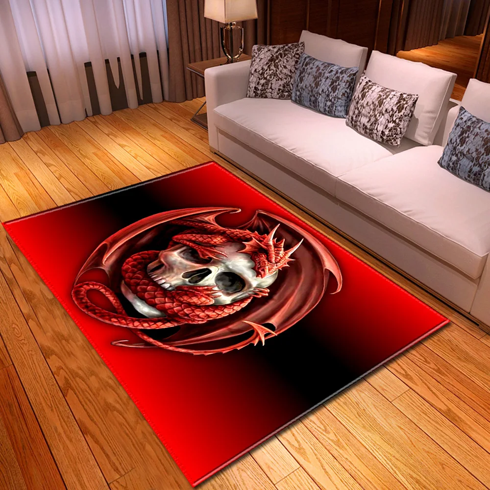

Skull Rugs Carpet Floor Mats Flannel Printed Area Rug Table Pad for Party Room Bedroom Home Decorative Black 200cm