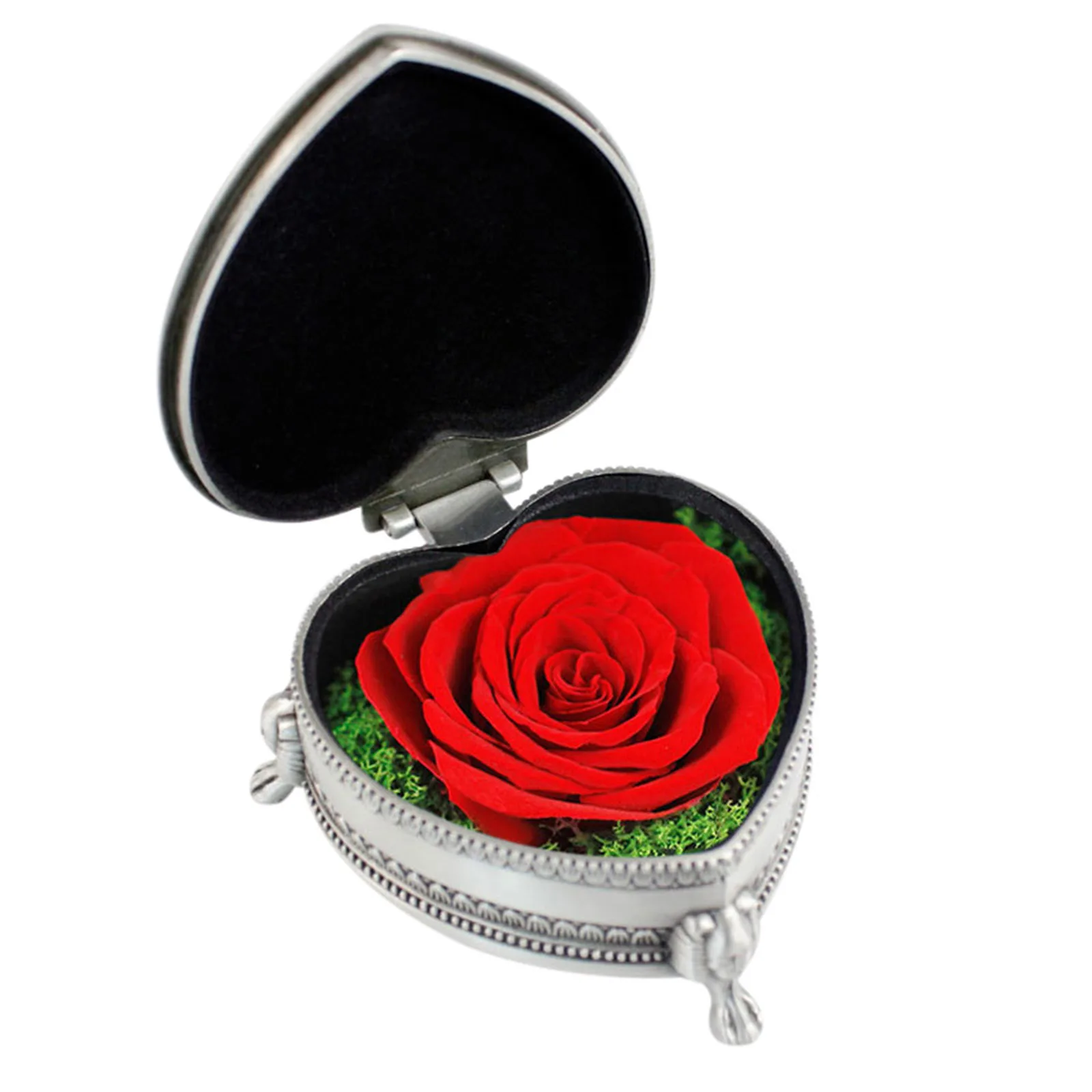 

Christmas Valentine's Day Gift Rose Heart-Shaped Metal Jewelry Box Preserved Flower Gift Box FEA889
