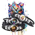 2020 Модный Красочный окрашенный Тигр фото черный кожаный браслет стекло кабошон ручной работы браслет Ювелирные изделия Подарки