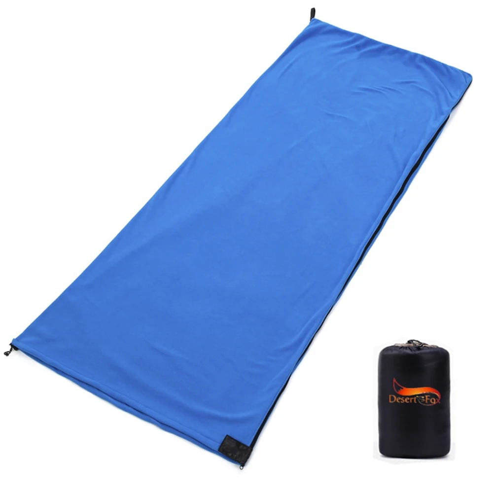Desert&Fox Fleece Sleeping Liner for Adult Kid 3 Seasons Ultralight Sleeping Blanket with Sack Camping Folding Sleeping Bag