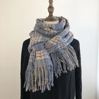 fashion winter warm tassel scarf for women girl plaid print shawls wraps oversized shawl cape cashmere feel blanket scarves gift