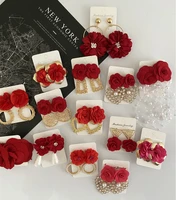 juran wholesale fashion flower handmade drop earrings crystal red rose flower stud earring party jewelry 24 styles