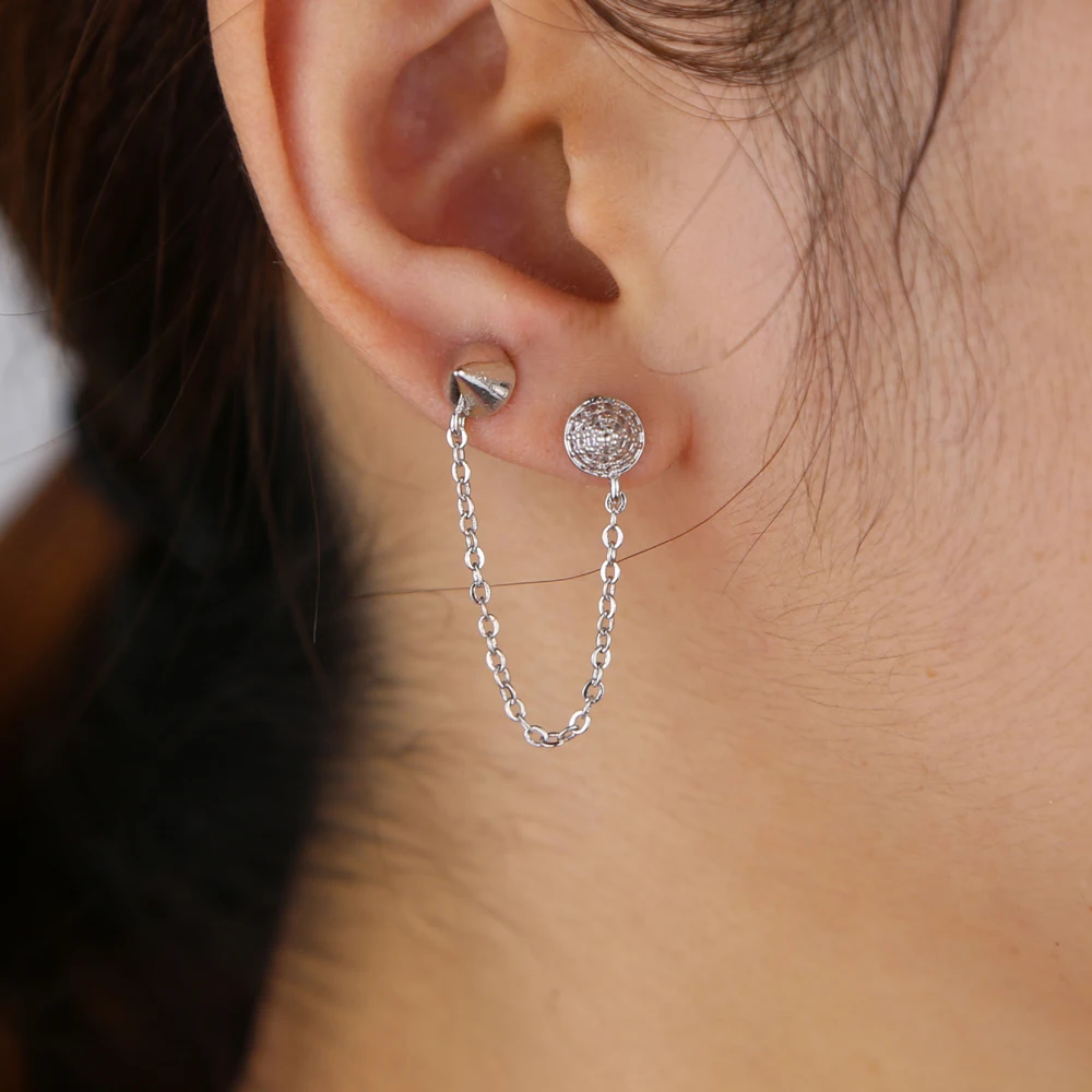 Двойной 2 пирсинг гвоздики AAA кубический цирконий cz кисточкой цепочка