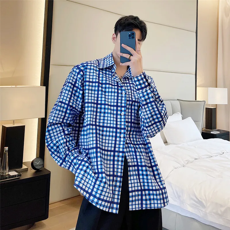 

Men's Fashion Long Sleeve Loose Plaid Shirt Youth Casual Party Shirts Tops X5