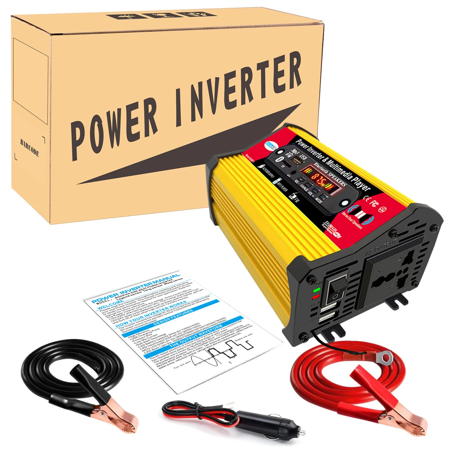 

Car Power Inverter Peak 4000W Multimedia Player with Voltage Display Car Converter with MP3 with 2.4A 2-Port USB and AC Outlets