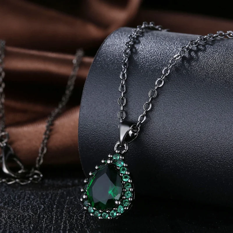 Винтаж черный кулон ожерелье для Для женщин 2019 черное оружие с покрытием зеленый