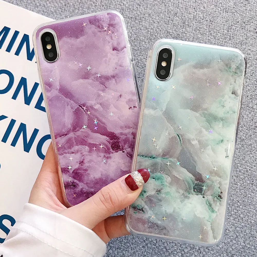 LAPOPNUT Glossy Cracked Marble Soft IMD Shockproof Case for IPhone 11 Pro Max XR XS X 8 Plus 7 6S 6 Slim Fit Silicone Back Cover |